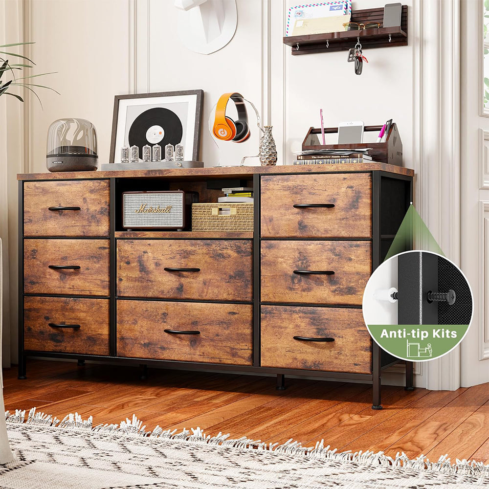8 Fabric Deep Drawers Dresser  |TV Stand with Power Outlet