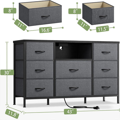 8 Fabric Deep Drawers Dresser  |TV Stand with Power Outlet