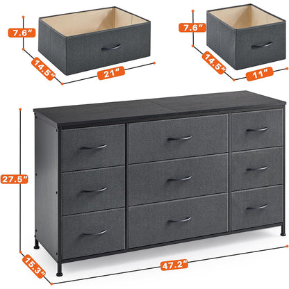2 IN 1 | 9 DRAWER WOOD TOP DRESSER + TV STAND