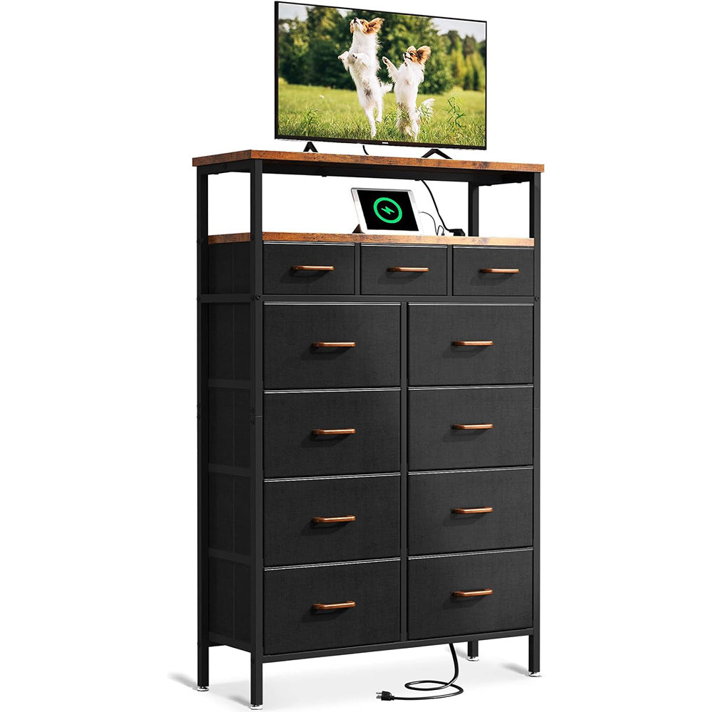 11 Storage Drawers Dresser  With TV Stand And Charging Station